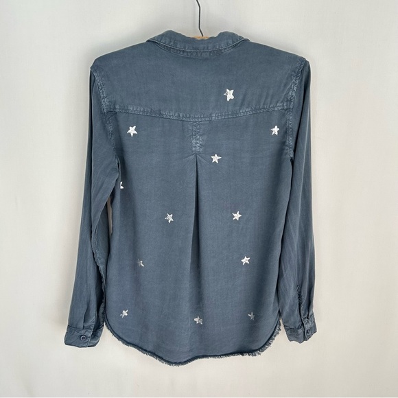 Cloth & Stone ~ Chambray Silver Metallic Stars Button-down  Shirt - Picture 7 of 11